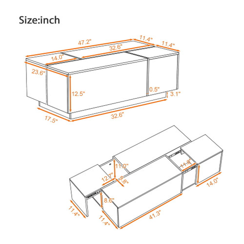 Extendable Coffee Table With 2 Hidden Storage Space And 2 Drawers For Living Room