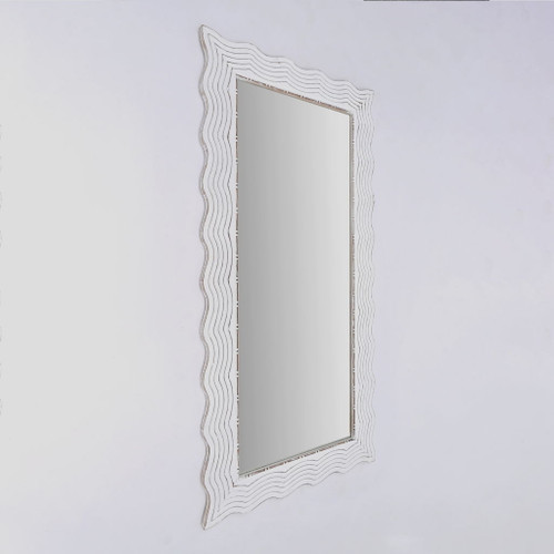 Handcarved Wave Design Rectangle Mirror Accent Enhancing Space - Antique White
