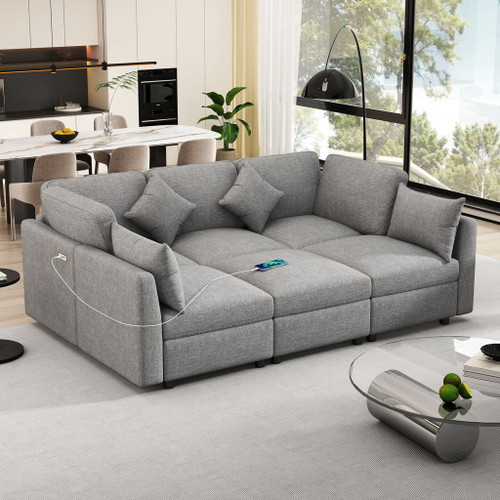 Sectional Sofa Modular U-Shaped With Ottoman & USB Ports