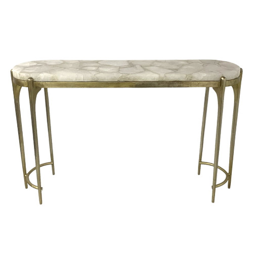 Cando White Quartz Top Console Table - Gold / Gray