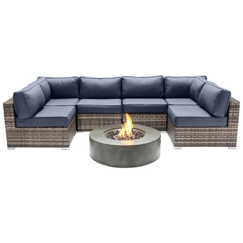 Outdoor 7 Piece Sectional Seating Group With Cushions And Fire Pit - Gray / Navy Outdoor 7 Piece Sectional Seating Group With Cushions And Fire Pit - Gray / Navy