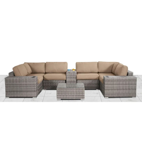 Modern Patio Rattan Sectional Set With Cushions