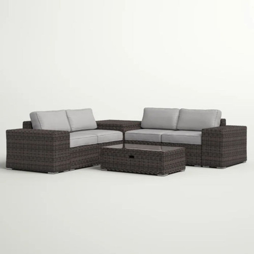 Modern Patio Rattan Sectional Set With Cushions