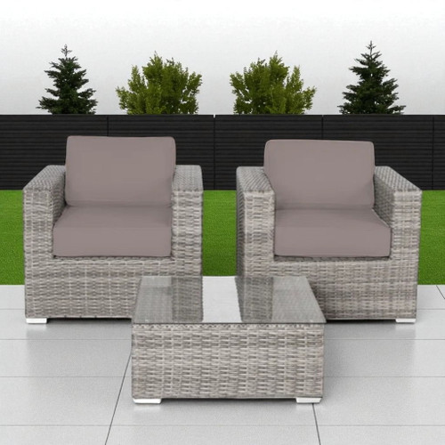 Wicker Seating Group Set With Table And Cushions