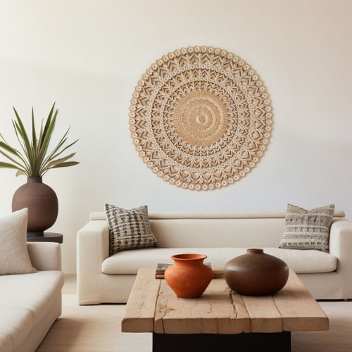 Floral Hand Carved Mandala Round Wall Decor - Brown / Antique White Floral Hand Carved Mandala Round Wall Decor - Brown / Antique White