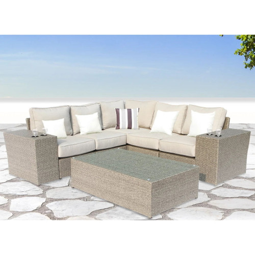 Outdoor Wicker Sectional With Weather Resistant Cushions And Table