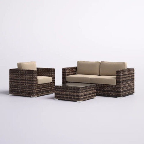 Modern Style Hdpe Wicker Seating Group With Cushions For 3 People In Brown Finish Modern Style Hdpe Wicker Seating Group With Cushions For 3 People In Brown Finish