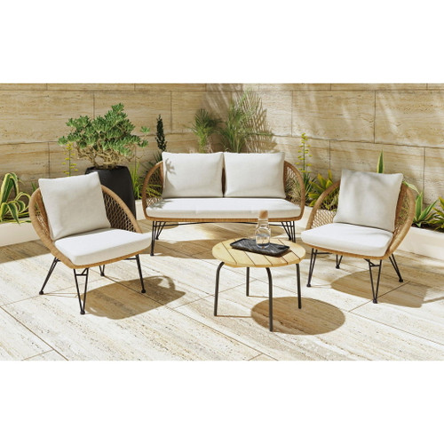 Grace - 4 Piece Outdoor Seating Set - Beige / Natural Grace - 4 Piece Outdoor Seating Set - Beige / Natural