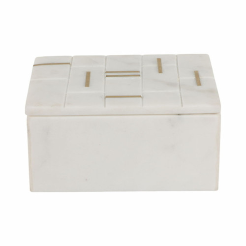 6" White Marble Box With Brass Inlay - White / Gold 6" White Marble Box With Brass Inlay - White / Gold