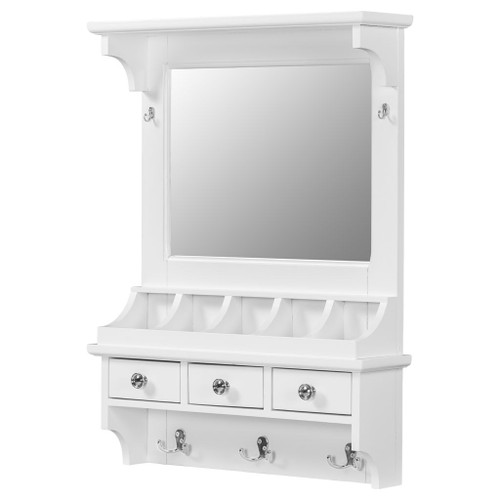 Floating Makeup Vanity With Big Mirror, Wall Mounted Storage Vanity With Drawers, Pockets & Hooks, Space Saving Decorative Home Organizer - White Floating Makeup Vanity With Big Mirror, Wall Mounted Storage Vanity With Drawers, Pockets & Hooks, Space Saving Decorative Home Organizer - White
