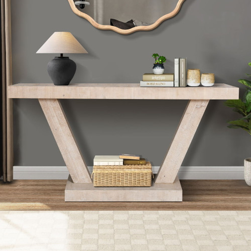 Vintage Distressed Wood Entryway Bench With 2 Tier Storage Cabinet