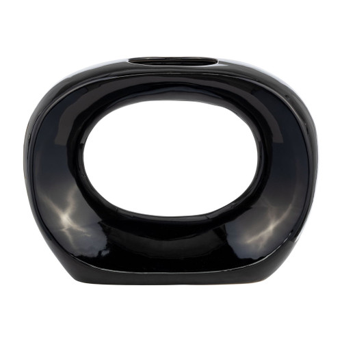 Ceramic Oval Vase 11" - Shiny Black Ceramic Oval Vase 11" - Shiny Black