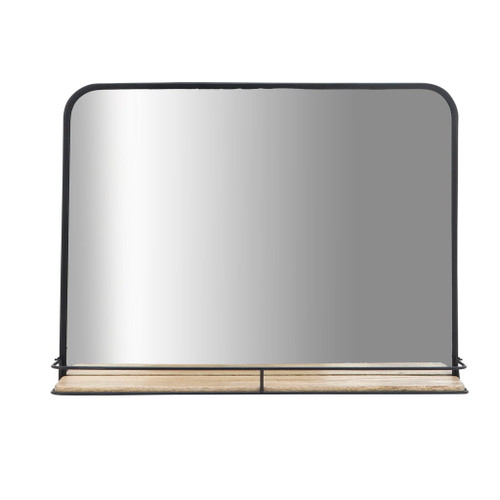 Metal Mirror With Folding Shelf 24 x 18" - Black / Brown Metal Mirror With Folding Shelf 24 x 18" - Black / Brown