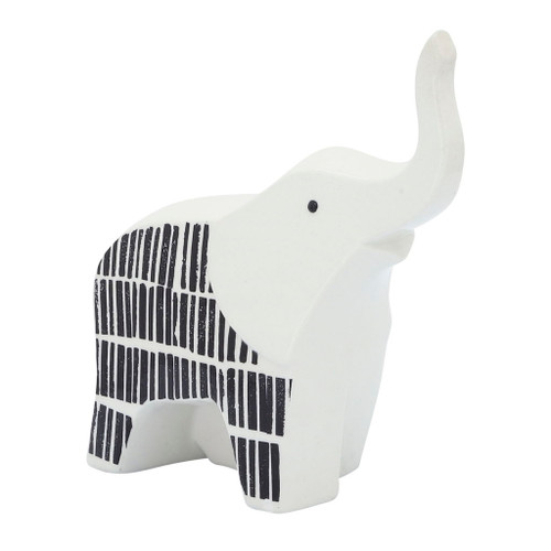 Ceramic 7" Elephant Trunk Up - Black/White Ceramic 7" Elephant Trunk Up - Black/White