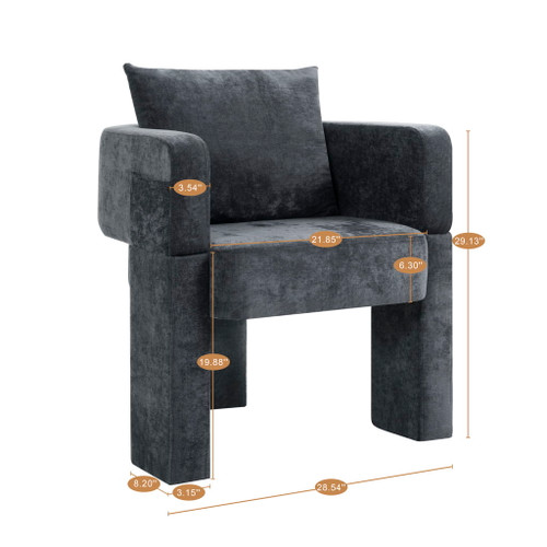 Modern 3 Leg Accent Chair With Ergonomic Arms & Removable Pillow