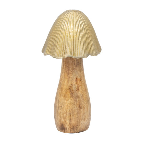 Wood 8" Mushroom With Metal Top - Gold Wood 8" Mushroom With Metal Top - Gold