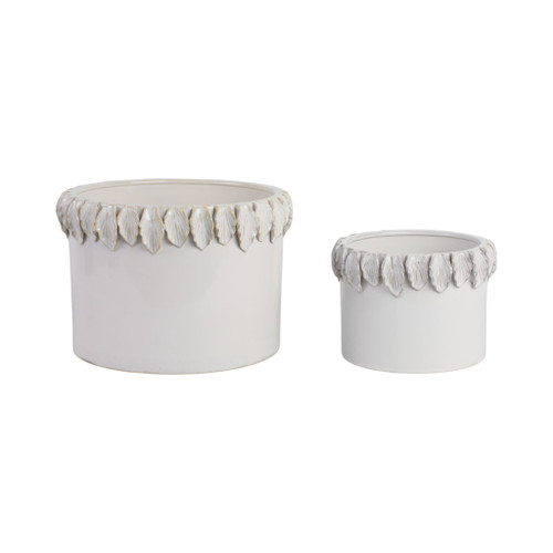 7" / 11" Leaf Applique Planters (Set of 2) - White 7" / 11" Leaf Applique Planters (Set of 2) - White