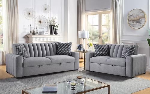 Zaira Gray Sofa and Loveseat Set in Boucle S351 by New Era Innovations Zaira Gray Sofa and Loveseat Set in Boucle S351 by New Era Innovations