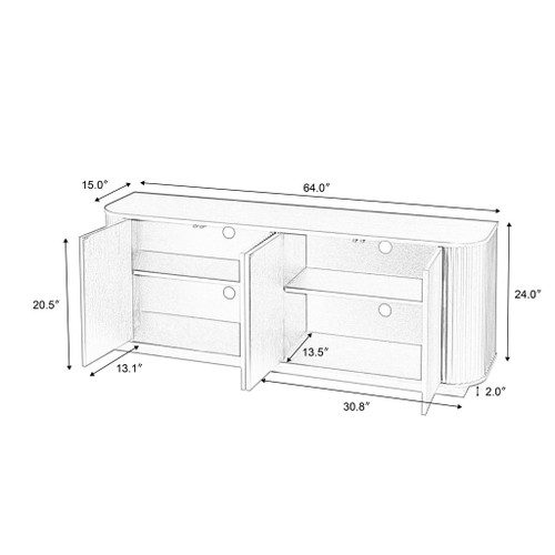 Contemporary Sideboard Storage Cabinet TV Stand With Wave Pattern