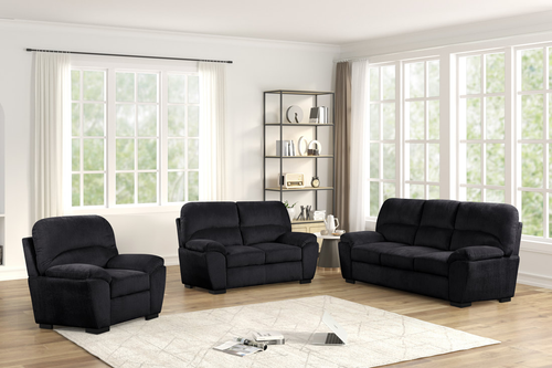 Tiffany sofa and loveseat set in Black cord fabric, three-quarter front view