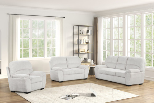 Tiffany two-piece sofa and loveseat set in soft cord fabric, three-quarter front view