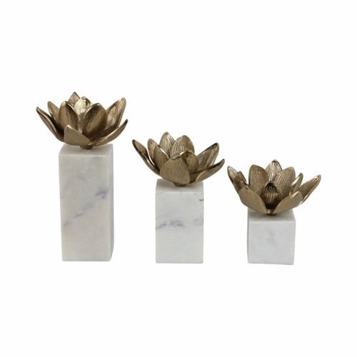6" / 7" / 10" Darby Champagne Flower Statuary With Marble (Set of 3) - Bronze 6" / 7" / 10" Darby Champagne Flower Statuary With Marble (Set of 3) - Bronze