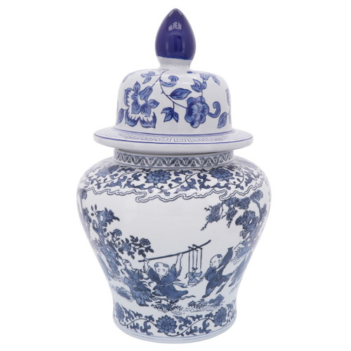 Ceramic Blossoms Temple Jar 15" - Blue Ceramic Blossoms Temple Jar 15" - Blue