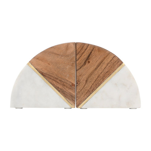 Marble 5" Bookends With Wood And Brass Detail (Set of 2) - Brown Marble 5" Bookends With Wood And Brass Detail (Set of 2) - Brown