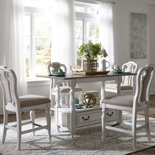 Magnolia Manor - 5 Piece Gathering Table Set - Upholstered Chairs - White Magnolia Manor - 5 Piece Gathering Table Set - Upholstered Chairs - White