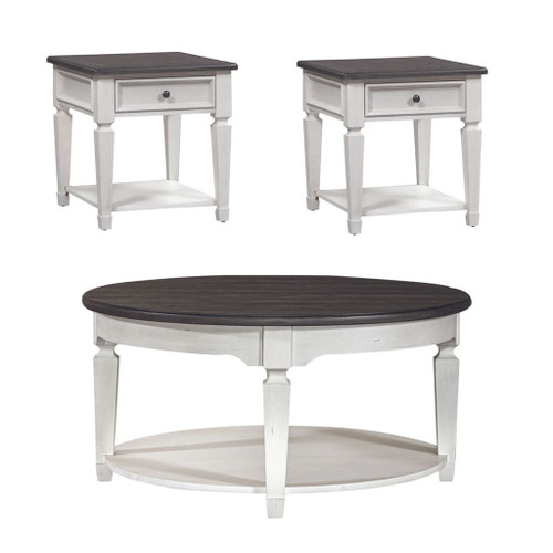 Allyson Park - 3 Piece Living Room Set (Round Cocktail Table) - White