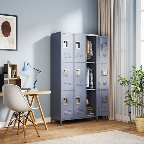 9 Door Lockers With Lock For Storage In Office, School, Gym, And Bedroom - Gray