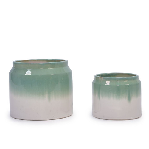 Gradient Flowerpot (Set of 2), Planter For Patio, Garden, Windowsill - White / Green Gradient Flowerpot (Set of 2), Planter For Patio, Garden, Windowsill - White / Green