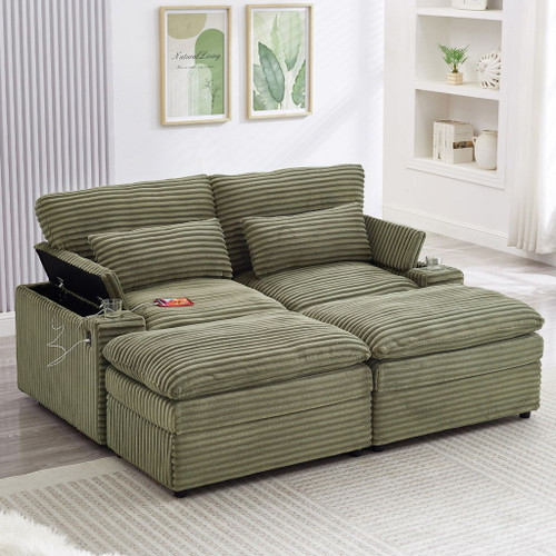 Convertible Loveseat Sofa With Storage And USB Ports - Green