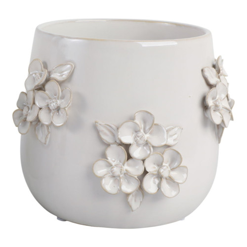 7" Flower Bunches Applique Planter - Ivory 7" Flower Bunches Applique Planter - Ivory