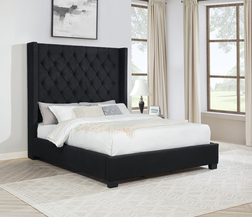 Wednesday Black Upholstered Bed in Boucle HH406 by Happy Homes