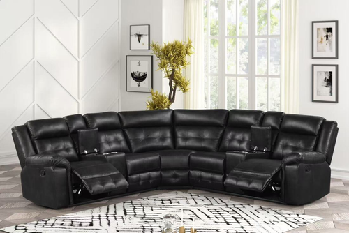 Jacob 2 reclining sectional in Black leather gel, three-quarter front view