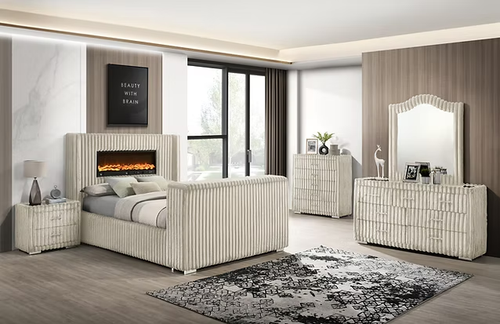 Henley Bedroom Set in Cream Corduroy B2040 by New Era Innovations