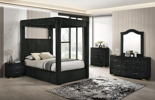 Atlam Bedroom Set in Black Corduroy B9013 by New Era Innovations