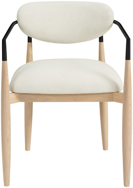 Riccio - Performance Fabric Upholstered Dining Arm Chair (Set of 2) With Light Brown Legs - Cream