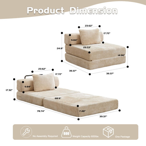 Convertible Floor Sofa Bed With Fixed Shape Frame For Living Room