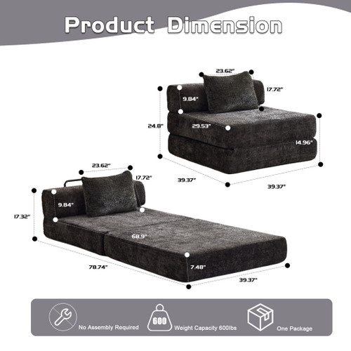 Convertible Floor Sofa Bed With Fixed Shape Frame For Living Room