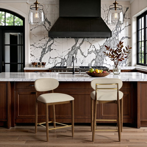 Riccio - Stool - Walnut And Gold Frame