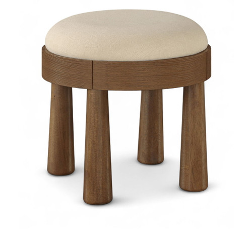 Larea - Linen Textured Fabric Upholstered Ottoman - Walnut Base Larea - Linen Textured Fabric Upholstered Ottoman - Walnut Base