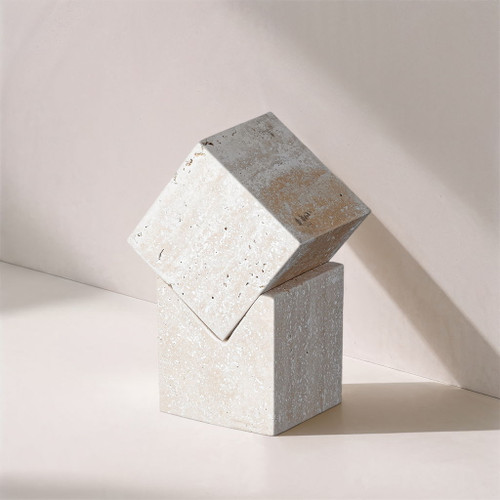Quad - Travertine Decorative Cube - Natural
