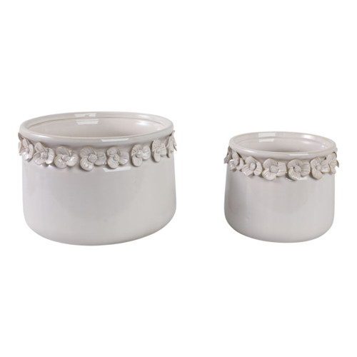 7" / 10" Floral Applique Planter (Set of 2) - Ivory 7" / 10" Floral Applique Planter (Set of 2) - Ivory