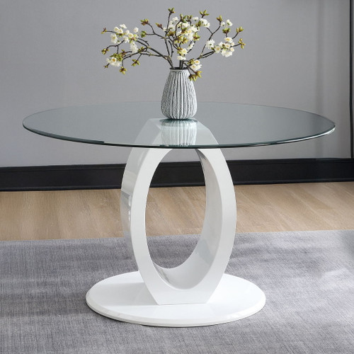 Larry - Glass Top Round Dining Table - White High Gloss Larry - Glass Top Round Dining Table - White High Gloss