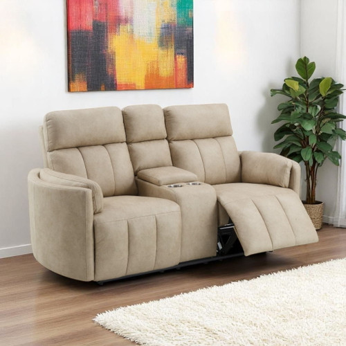 Elison - Motion Loveseat With Console - Dark Beige Polish Microfiber Elison - Motion Loveseat With Console - Dark Beige Polish Microfiber
