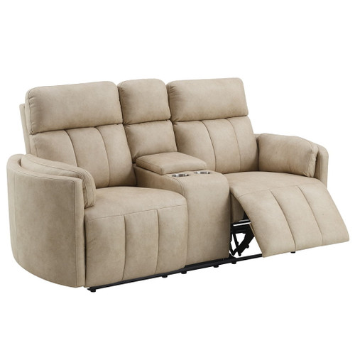 Elison - Motion Loveseat With Console - Dark Beige Polish Microfiber