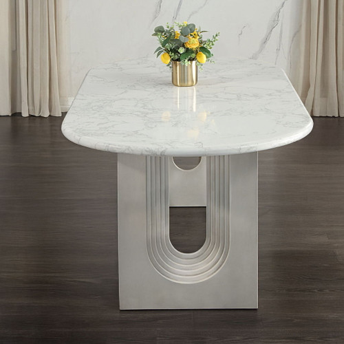 Zayn - Dining Table - White Natrual Marble Top & White Zayn - Dining Table - White Natrual Marble Top & White