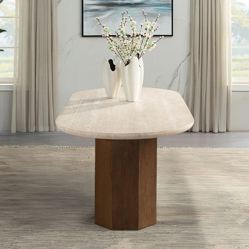 Leonardo - Dining Table - Travertine Top & Dark Oak Leonardo - Dining Table - Travertine Top & Dark Oak